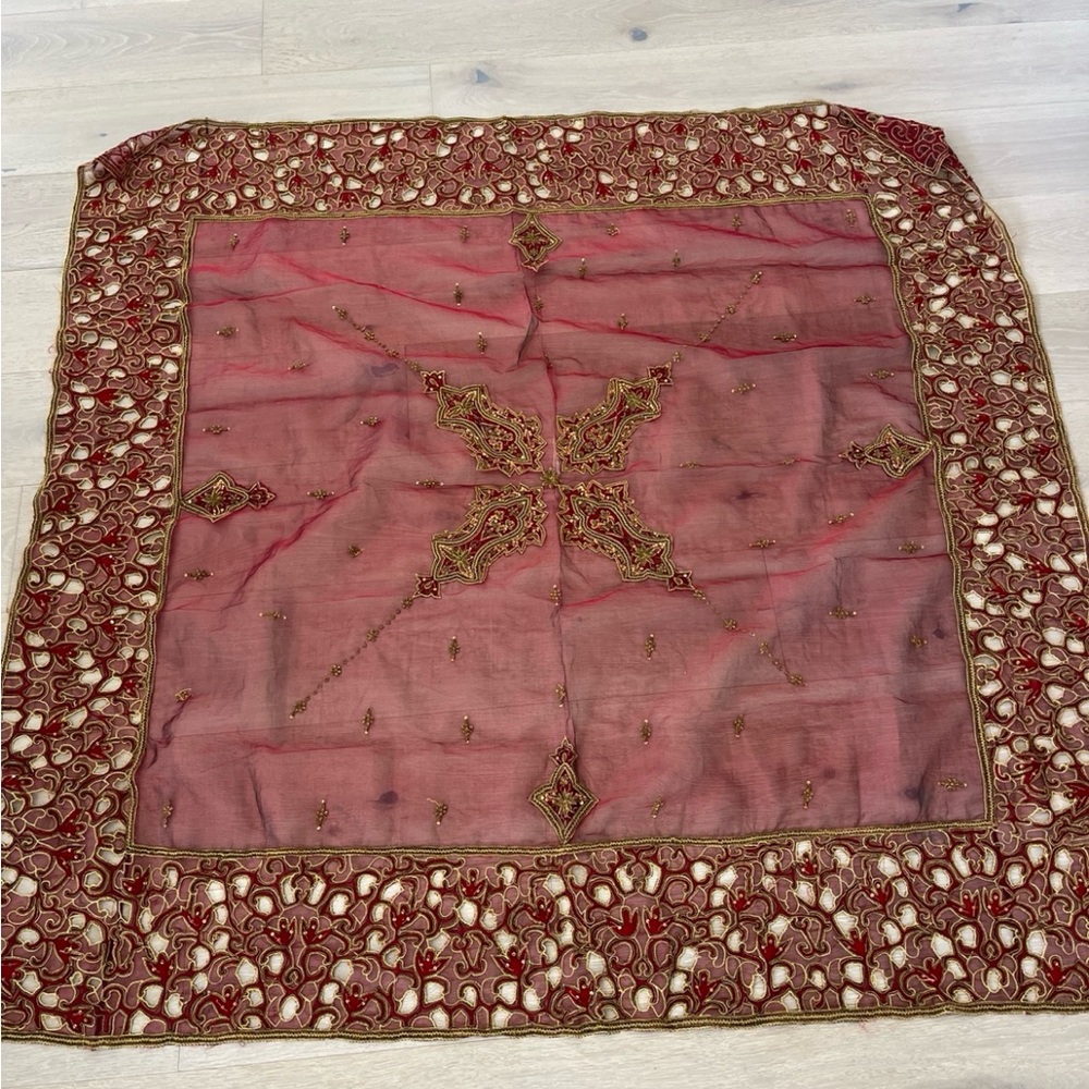 Embroidered Red and Gold Fabric